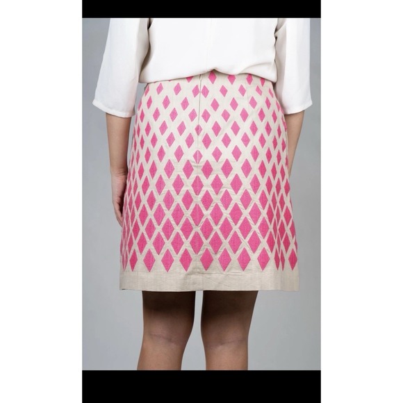 Boden Pencil Skirt With Diamond Shape Design Size‎ 6 Pink Tan Cotton Casual - Picture 3 of 10